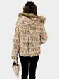 Woman's Iceberg Sheared Mink Fur Section Jacket with Fox Fur Trimmed Hood and Matching Hand Bag