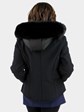 Woman's Black Fabric Ski Jacket with Fox Hood