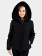 Woman's Black Fabric Ski Jacket with Fox Hood