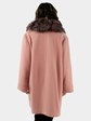 Women's Coral Pink Wool Fabric Stroller with Detachable Fox Fur Collar