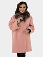 Women's Coral Pink Wool Fabric Stroller with Detachable Fox Fur Collar