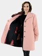 Women's Coral Pink Wool Fabric Stroller with Detachable Fox Fur Collar