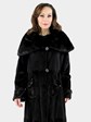 Woman's Black Sheared Mink Fur Coat with Metal Stud Embellishments