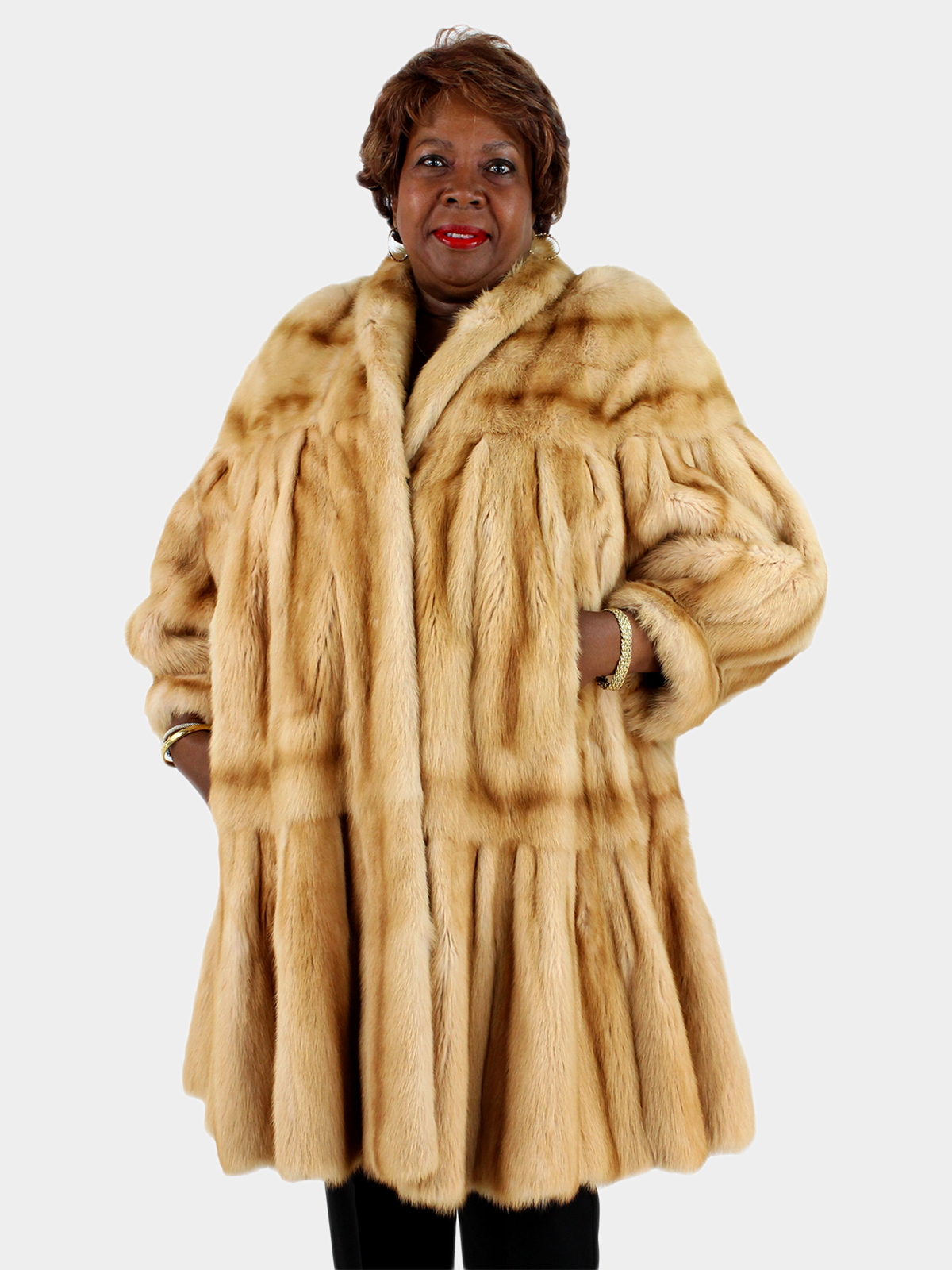 Woman's Teso Golden Kolinsky 7/8 Mink Fur Coat Tiered Design