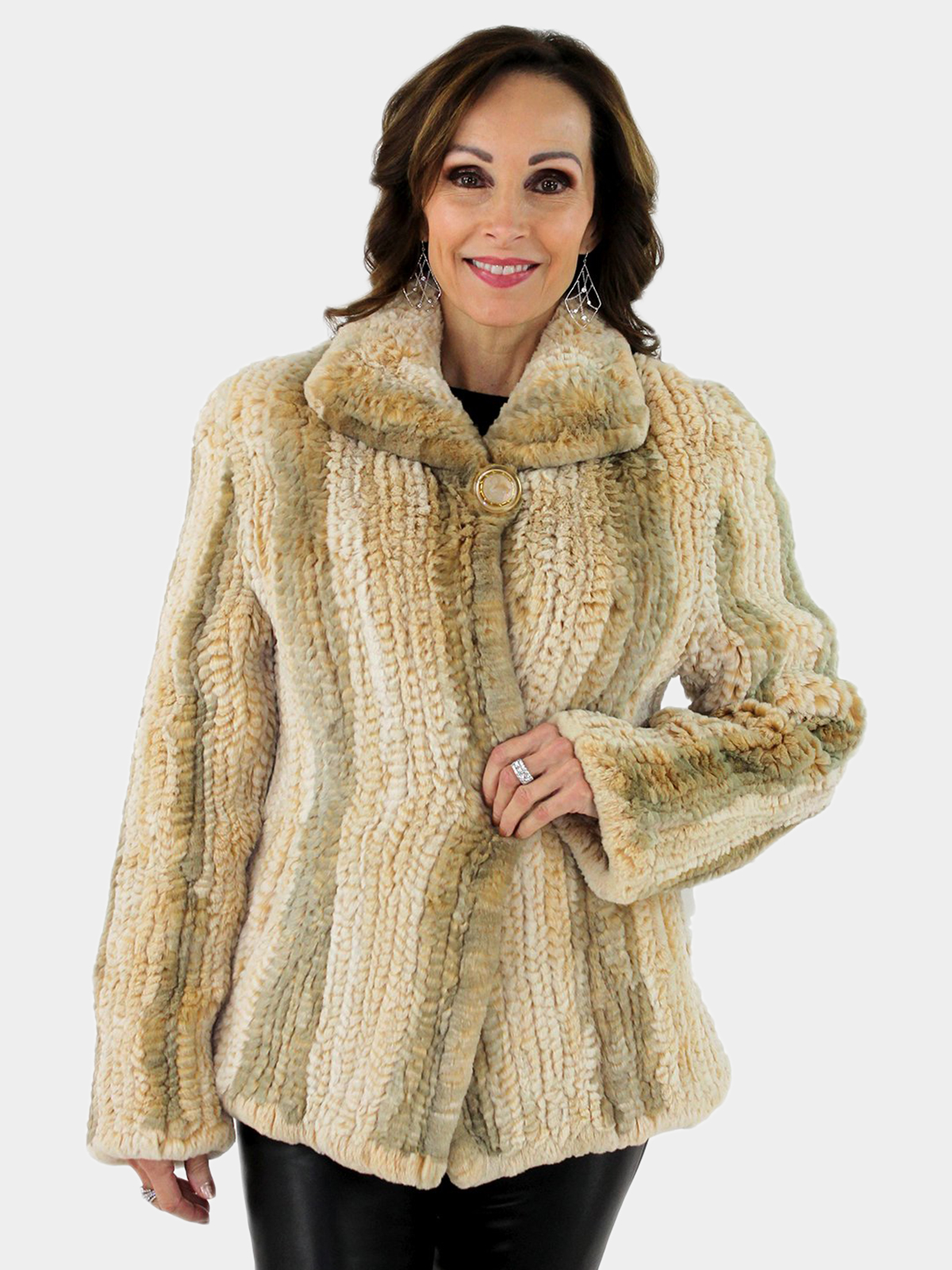 Woman's Camel Rex Rabbit Fur Woven Jacket