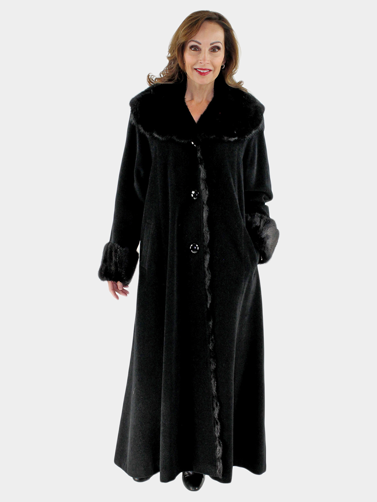 Woman's Cashmere Blend Wool Coat With Mink Trim