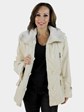 Woman's Two Tone Cream Sheared Mink Fur Jacket Reversible to Rain Fabric