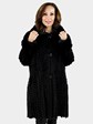 Woman's Hooded Textured Mink Fur Stroller Reversible to Leather