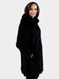 Woman's Hooded Textured Mink Fur Stroller Reversible to Leather