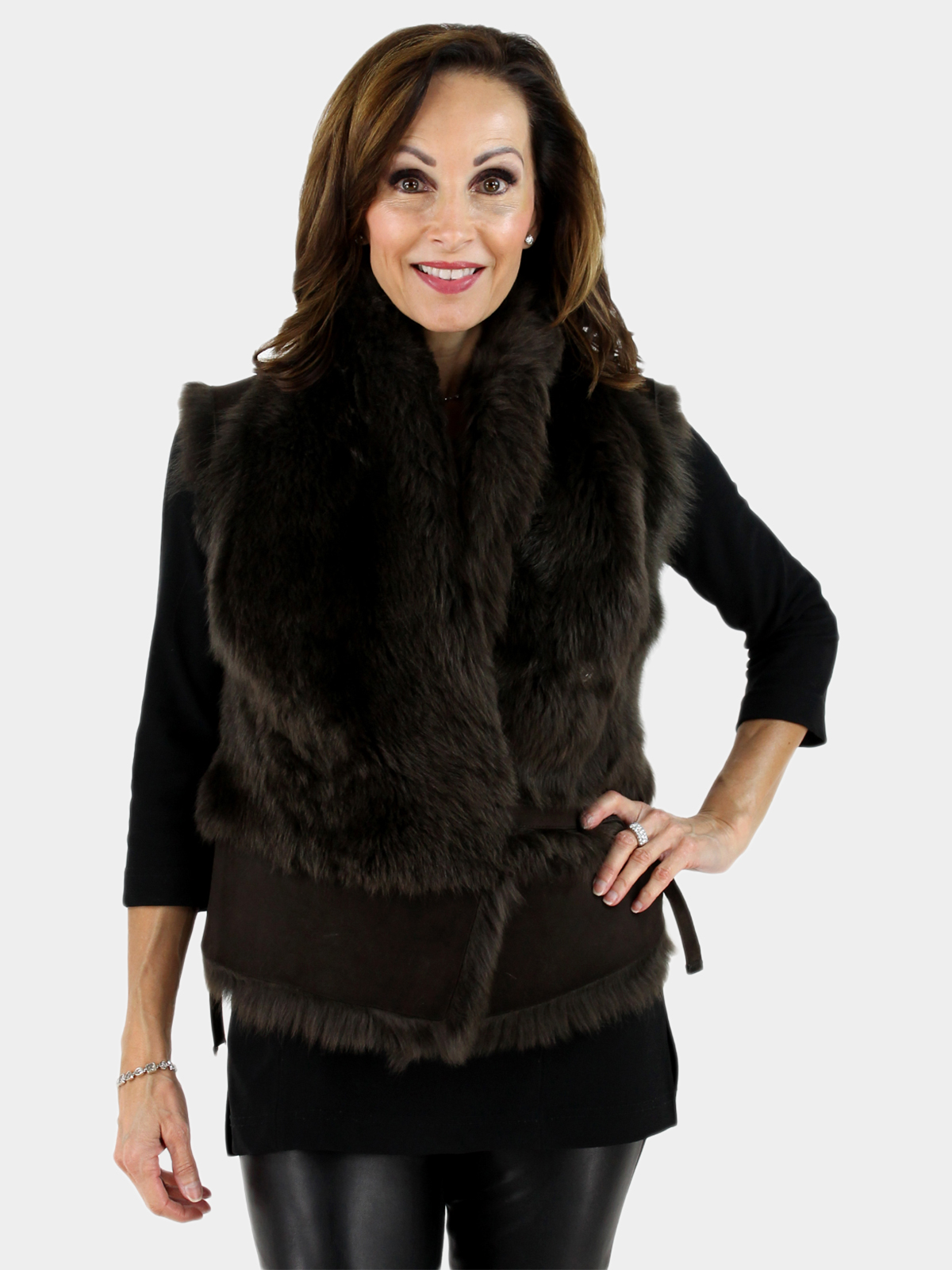 Woman's Chocolate Brown Toscano Shearling and Suede Vest