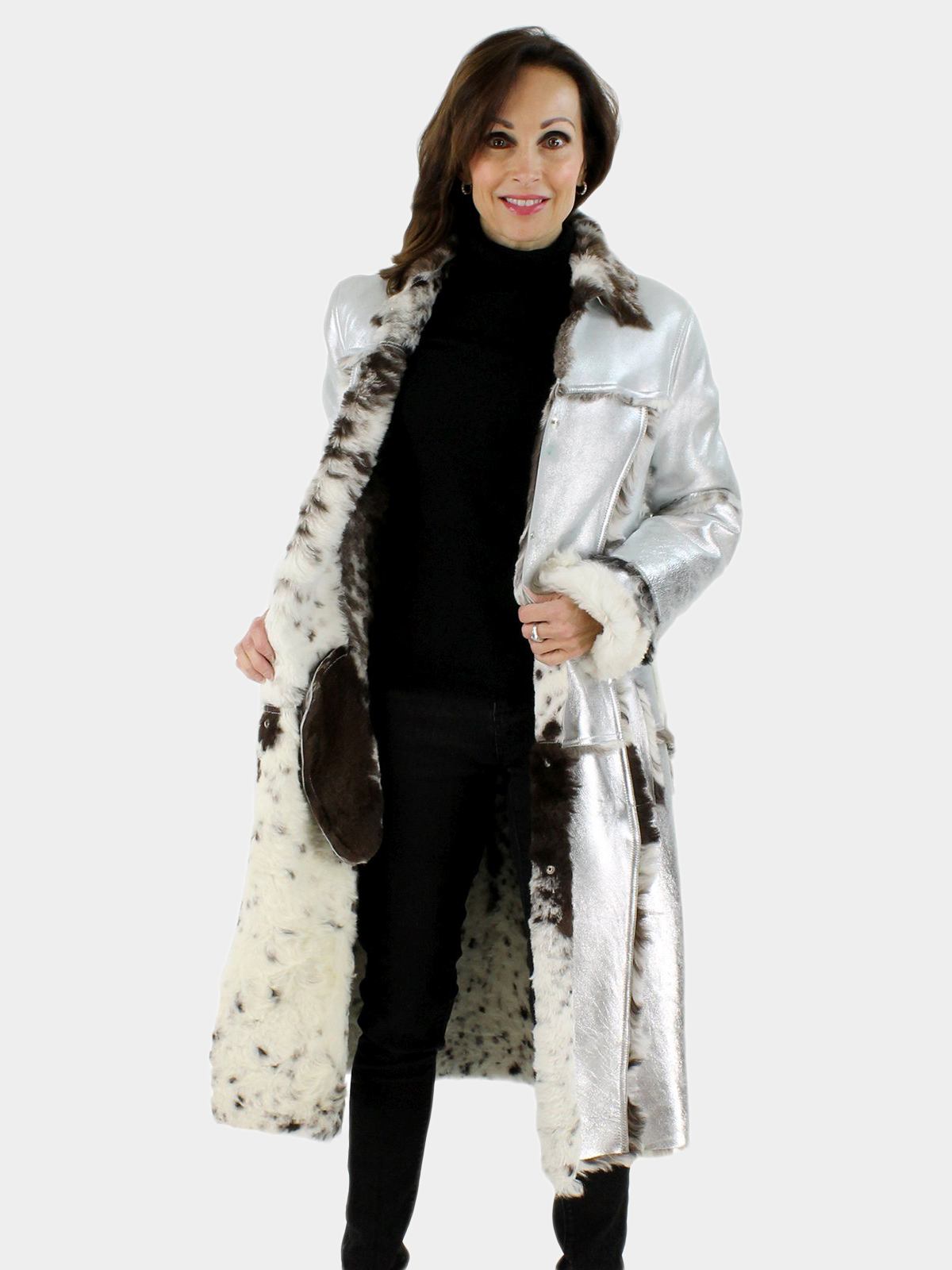 Dolce & Gabbana Metallic Silver Shearling Coat