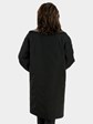 New Woman's  Black Fabric Raincoat with Lapin Detachable Lining