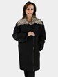 New Woman's  Black Fabric Raincoat with Lapin Detachable Lining