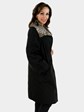 New Woman's  Black Fabric Raincoat with Lapin Detachable Lining