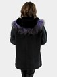 Woman's Black Shearling Stroller with Purple Tibetan Lamb Trim