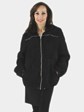 Woman's Sporty Black Shearling Sectional Jacket