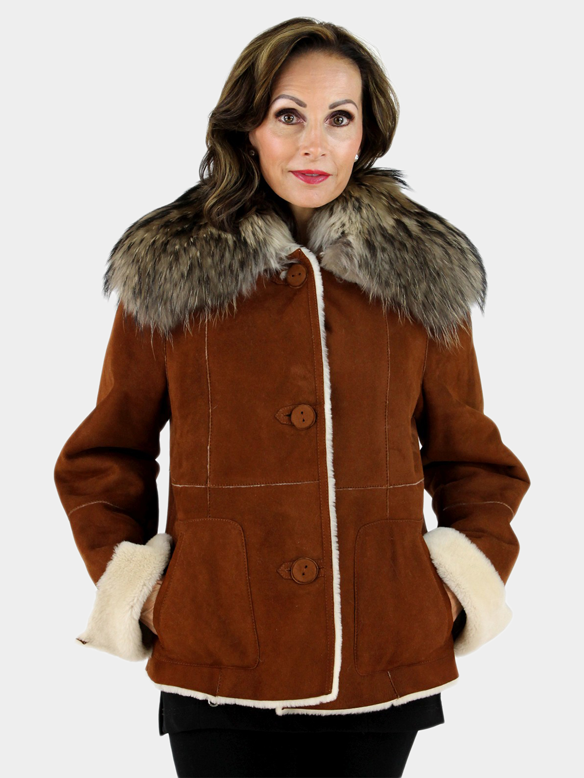 Christia Rust Suede Shearling Lamb Jacket