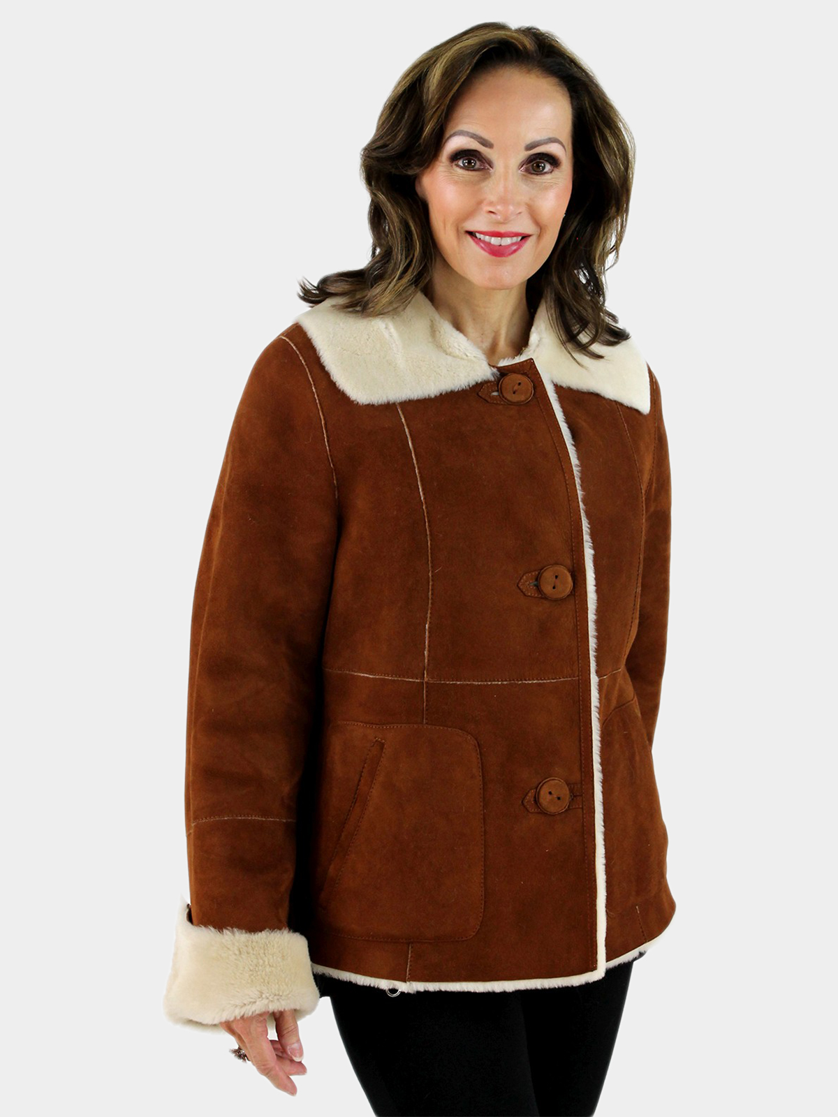 Women's Rust Suede Shearling Lamb Fur Jacket | Estate Furs