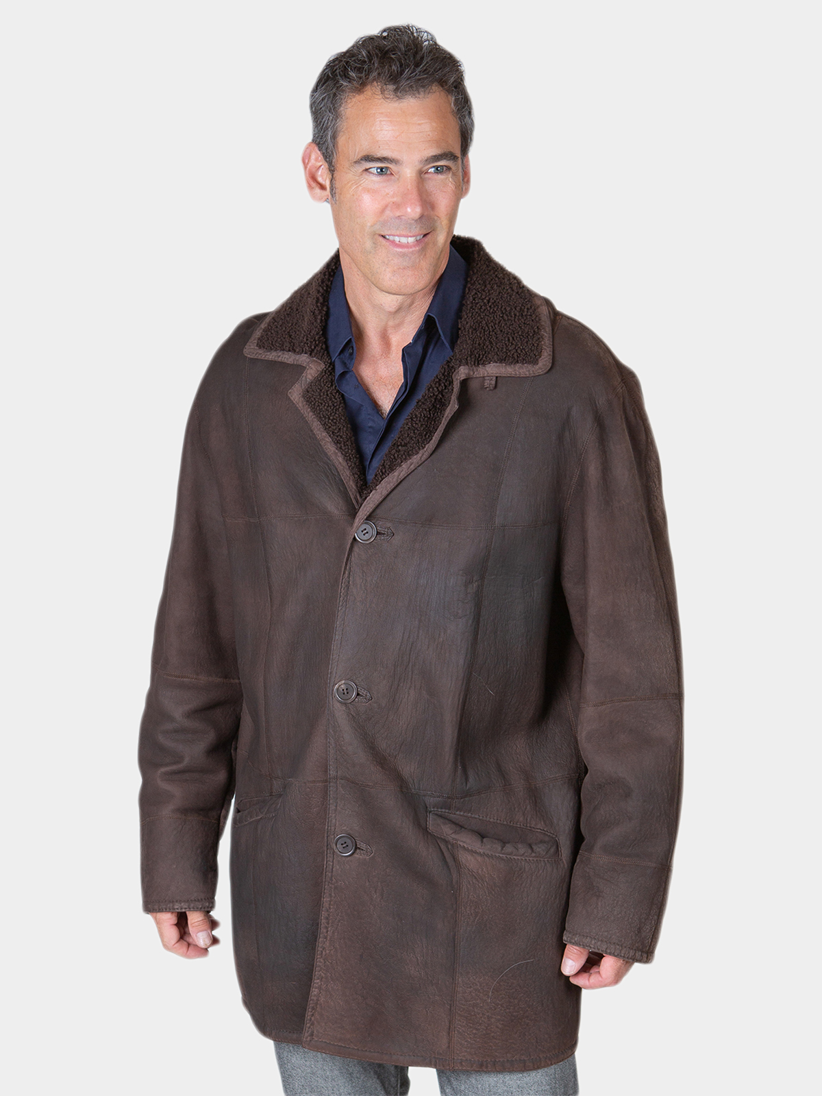 Man's Handsome Dark Chocolate Brown Shearling Jacket