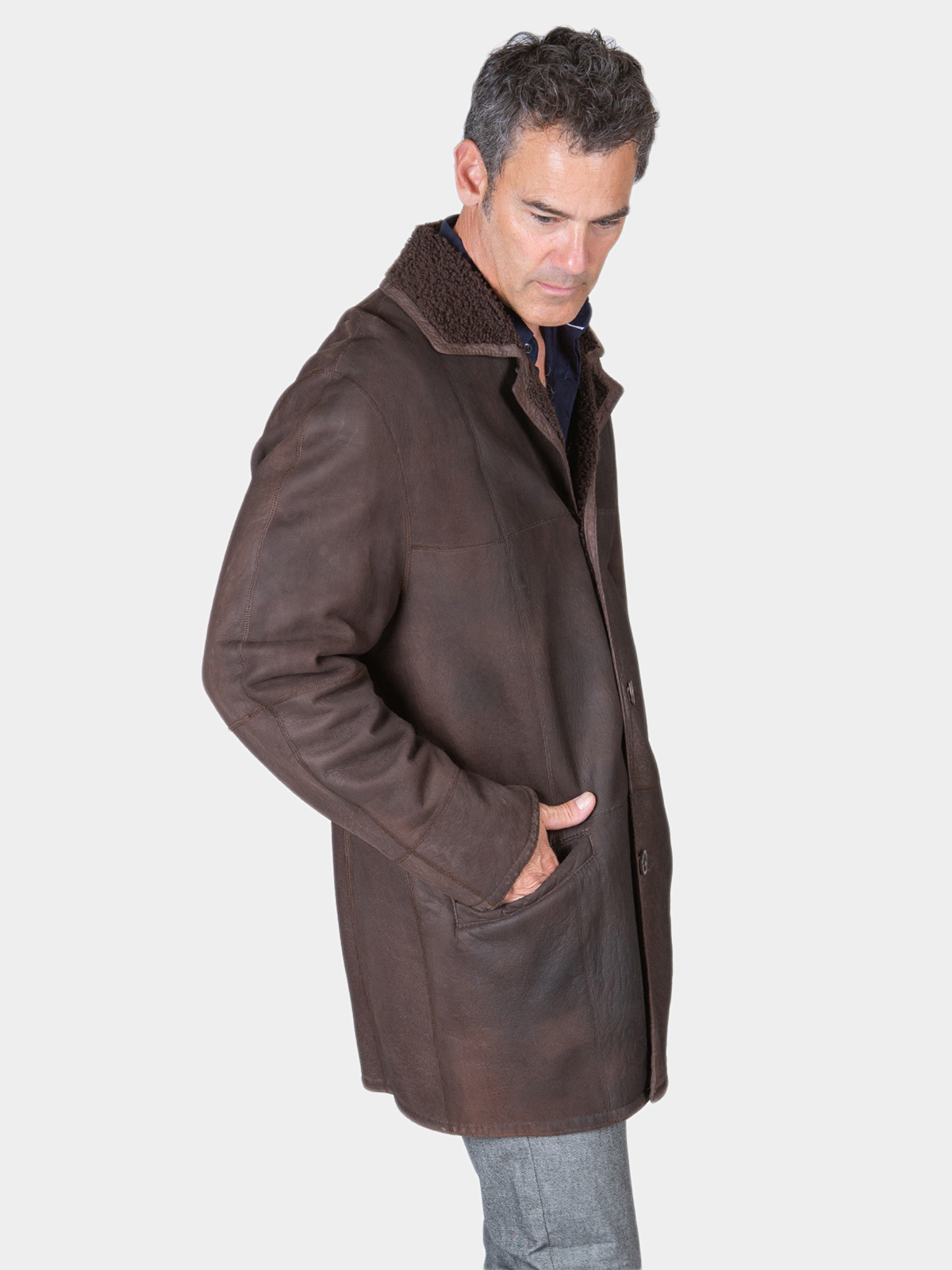 Men's Dark Chocolate Brown Shearling Jacket | Estate Furs