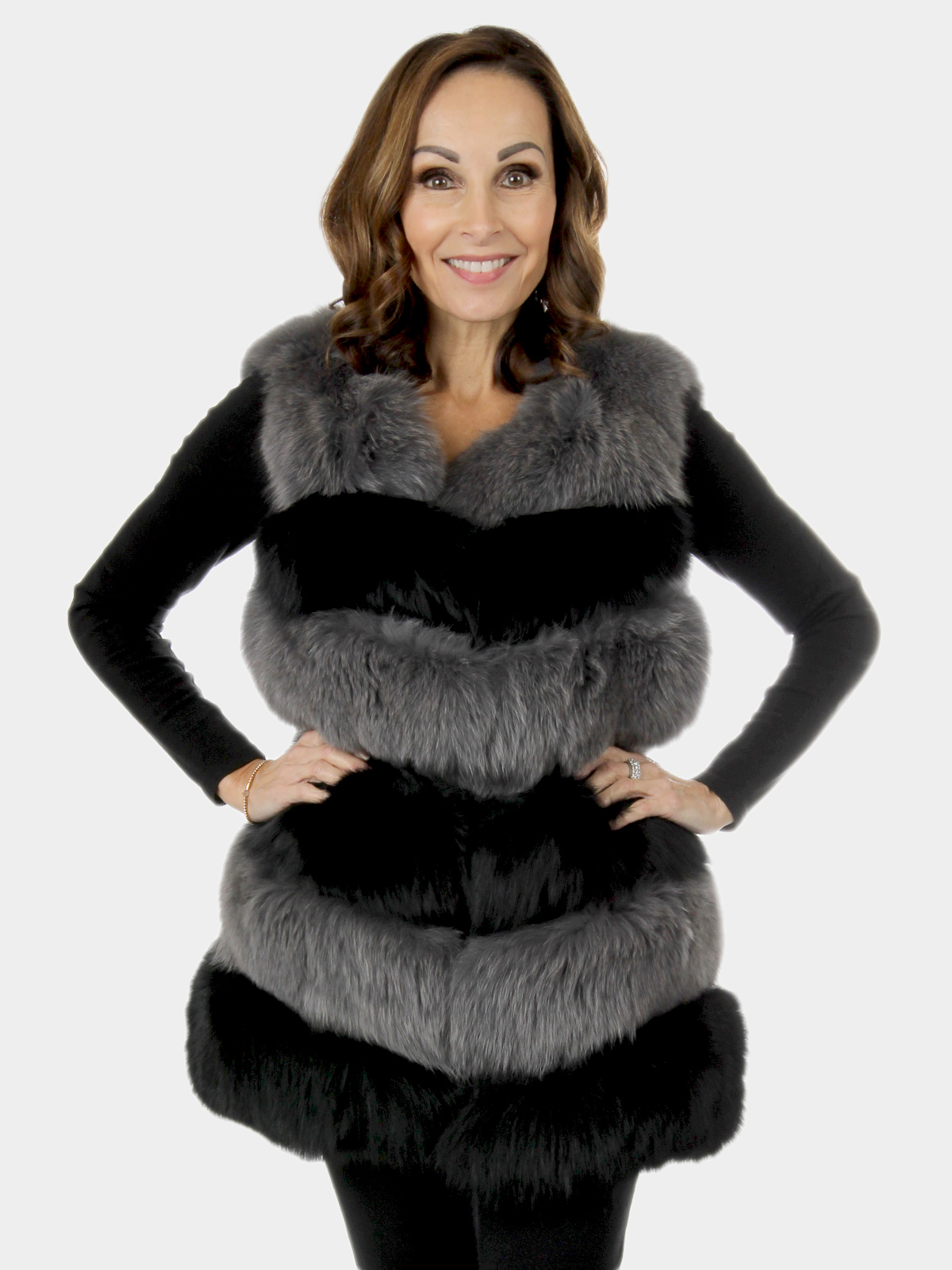 Woman's Black and Grey Fox Fur Vest