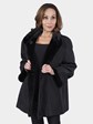 Woman's Black Sheared Mink Fur Jacket Reversing to Rain Taffeta