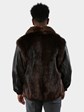 Man's Medium Tone Long Hair Beaver Fur Jacket with Zip Out Leather Sleeves