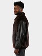 Man's Medium Tone Long Hair Beaver Fur Jacket with Zip Out Leather Sleeves