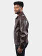 Man's Brown Leather Zip Jacket