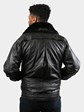 Man's Black Leather Bomber Jacket with Opossum Fur Liner