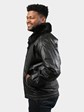 Man's Black Leather Bomber Jacket with Opossum Fur Liner