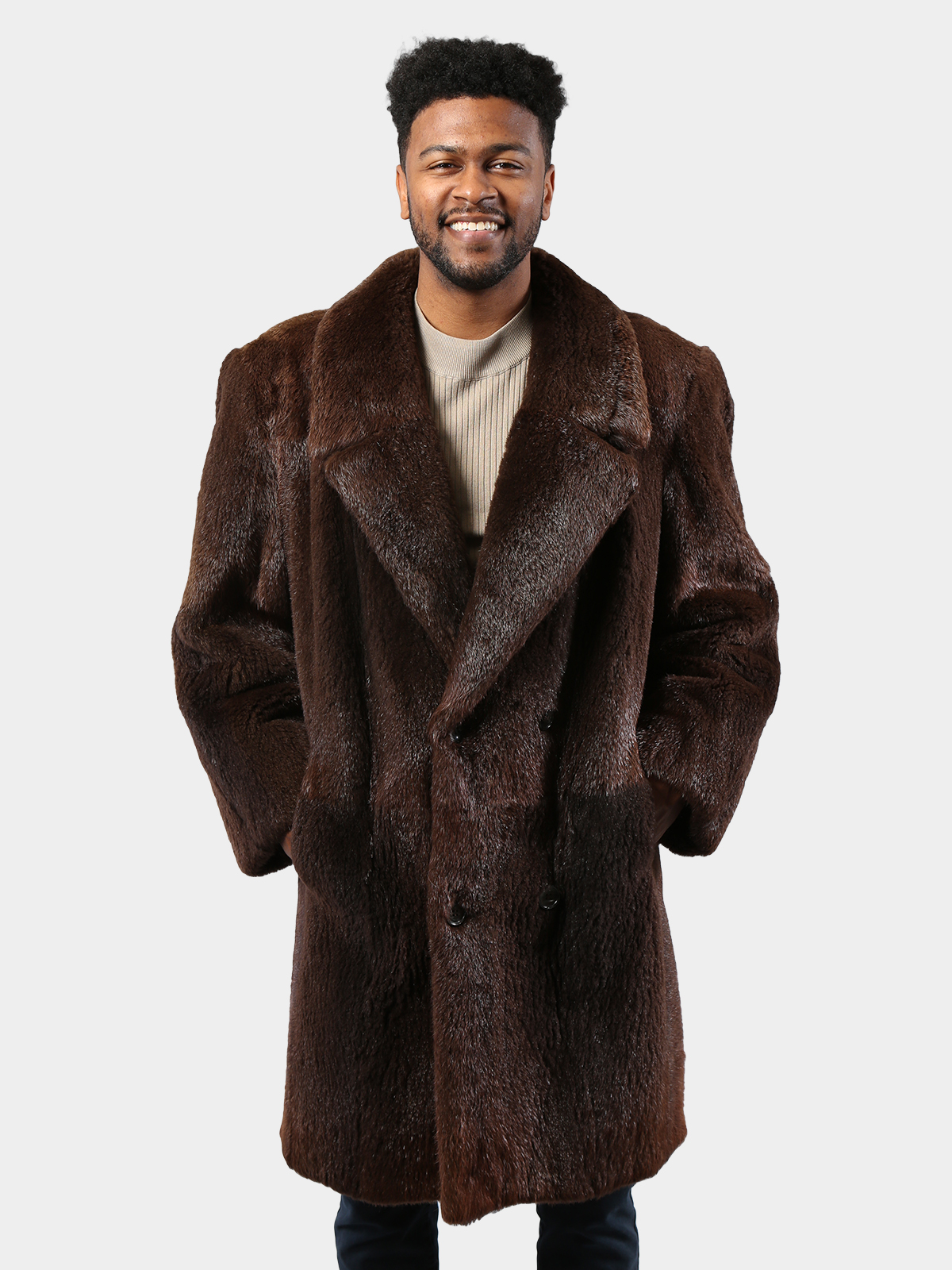 Man's Brown Semi-Sheared Nutria Fur Coat
