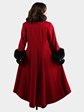 Woman's Red Loro Piana Superfine Wool Coat with Black Fox Fur Trim