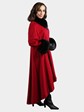 Woman's Red Loro Piana Superfine Wool Coat with Black Fox Fur Trim