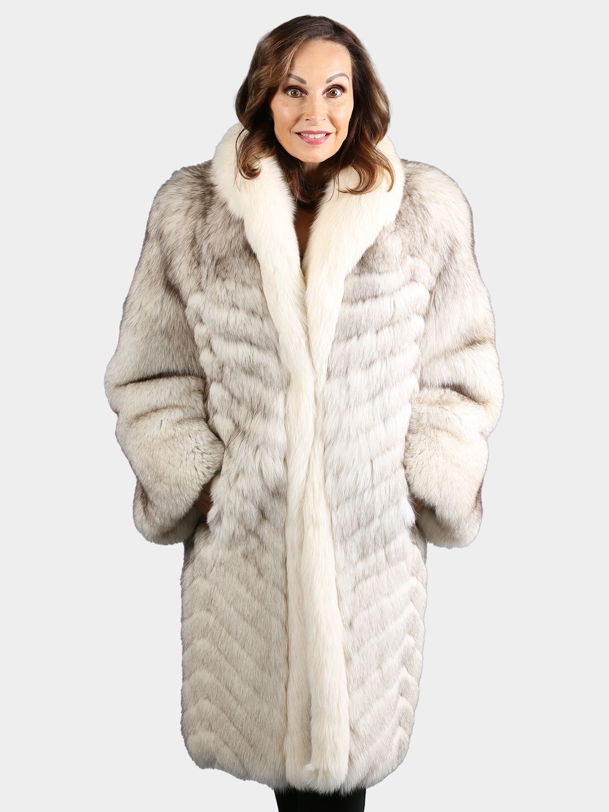 Woman's Natural Blue Fox Fur Coat with Shadow Fox Tuxedo Front