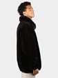 Man's Plus Size Dyed  Dark Brown Sheared Mink Fur Jacket with Chinchilla Collar