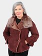 Woman's Petite Dyed Rust/Brown Shearling Lamb Fur Jacket with Loscana Fleece