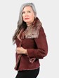 Woman's Petite Dyed Rust/Brown Shearling Lamb Fur Jacket with Loscana Fleece