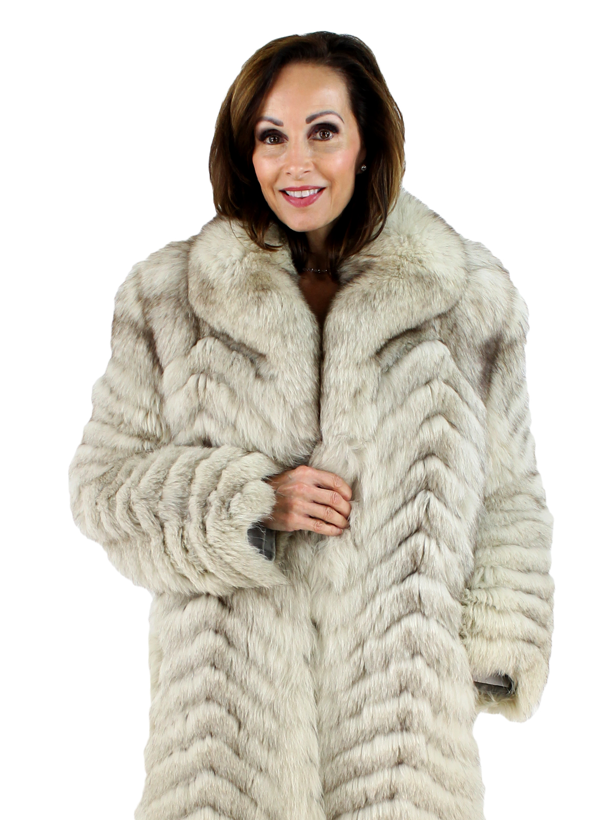 Chevron Cut Blue Fox Fur Coat - Women's Medium | Estate Furs