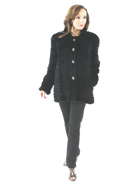 Woman's Black Knit Rex Rabbit Fur Jacket