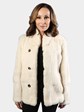 Woman's White Rex Rabbit Fur Jacket Reversing to Stenciled Leather