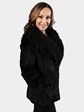 Woman's Black Rex Rabbit Fur Jacket with Tibetan Lamb Trim