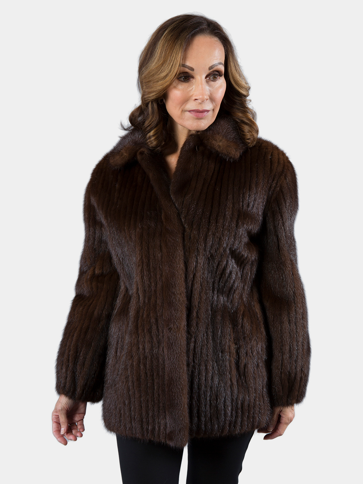 Woman's Mahogany Mink Fur Jacket Cord Cut Style