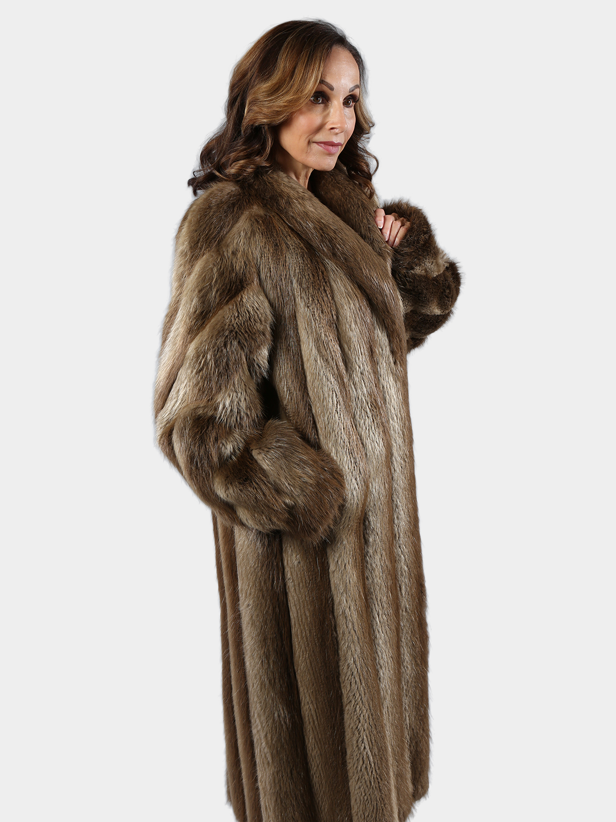 Woman's Blonde Long Hair Beaver Fur Coat