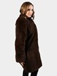 Woman's Brown Sheared Mink Fur Hooded Stroller