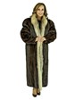 Woman's Mahogany Mink Fur Coat with Crystal Fox Tuxedo Front