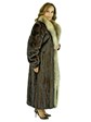 Woman's Mahogany Mink Fur Coat with Crystal Fox Tuxedo Front