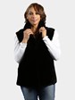 Woman's Black Sheared Beaver Fur Vest Reversing to Black Leather