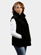 Woman's Black Sheared Beaver Fur Vest Reversing to Black Leather