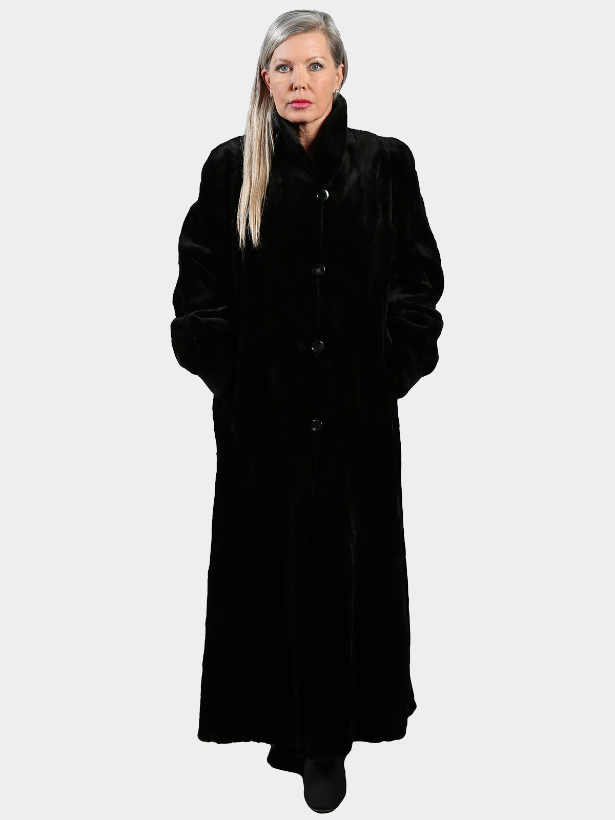 Woman's Black Sheared Sculptured Mink Fur Coat (Reversible)